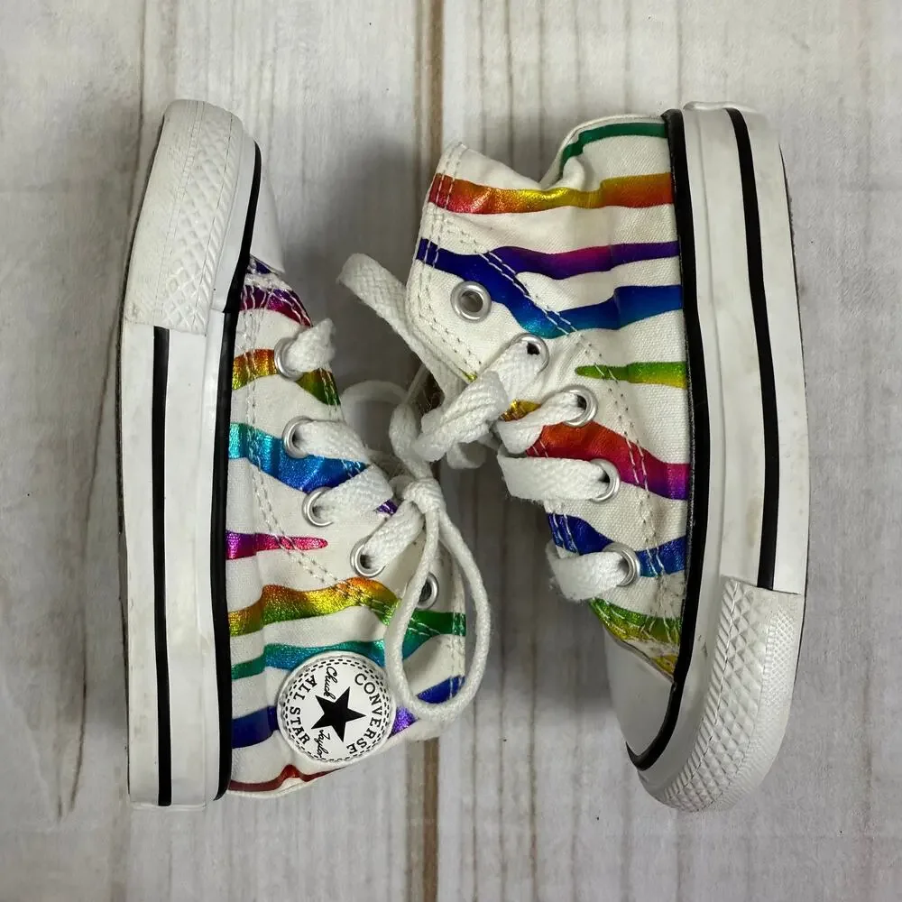 Converse Chuck Taylor All Star Rainbow Stripe High Top Infant Sneakers Size 5